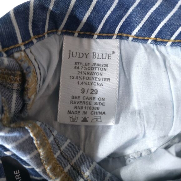 JudyBlue Pinstripe Super Flare Bellbottom Jeans Sz9 29x30 Retro 70s Hippie Rock - Picture 13 of 16